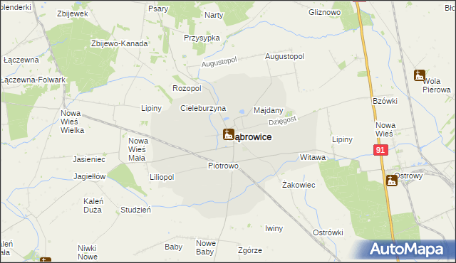 mapa Dąbrowice powiat kutnowski, Dąbrowice powiat kutnowski na mapie Targeo