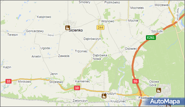 mapa Dąbrówka Nowa gmina Sicienko, Dąbrówka Nowa gmina Sicienko na mapie Targeo