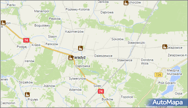 mapa Daleszewice, Daleszewice na mapie Targeo