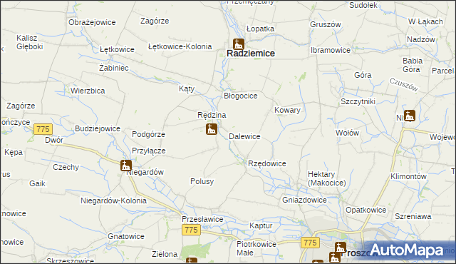 mapa Dalewice, Dalewice na mapie Targeo