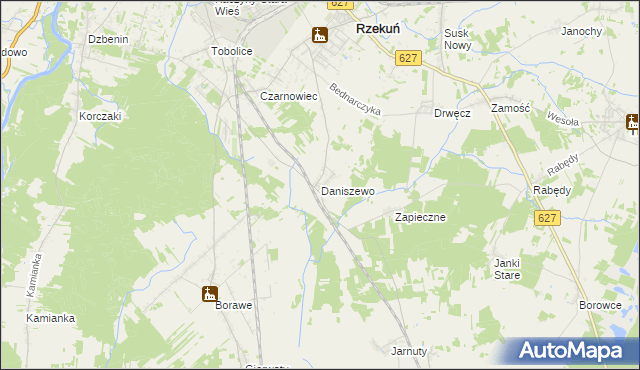 mapa Daniszewo gmina Rzekuń, Daniszewo gmina Rzekuń na mapie Targeo