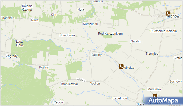 mapa Dębiny gmina Abramów, Dębiny gmina Abramów na mapie Targeo