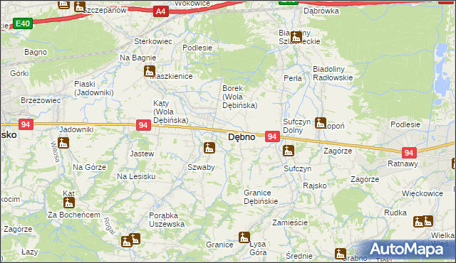 mapa Dębno powiat brzeski, Dębno powiat brzeski na mapie Targeo