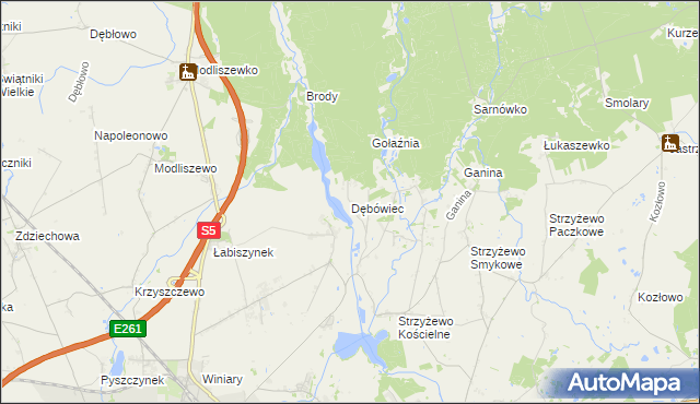 mapa Dębówiec gmina Gniezno, Dębówiec gmina Gniezno na mapie Targeo