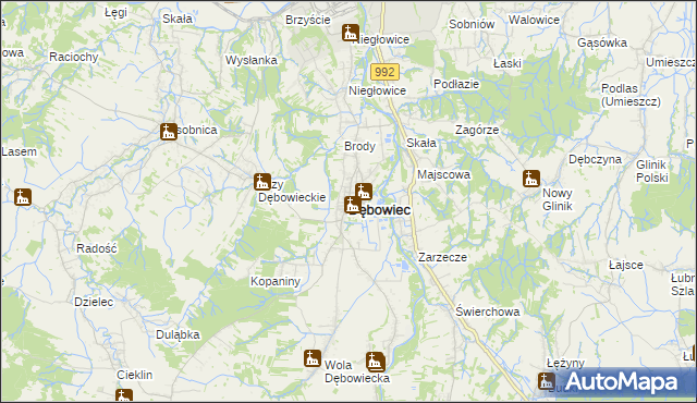 mapa Dębowiec powiat jasielski, Dębowiec powiat jasielski na mapie Targeo