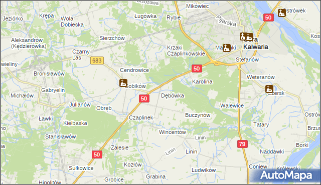 mapa Dębówka gmina Góra Kalwaria, Dębówka gmina Góra Kalwaria na mapie Targeo