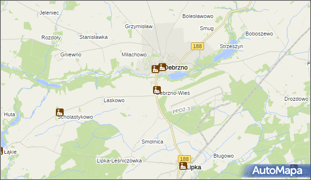 mapa Debrzno-Wieś, Debrzno-Wieś na mapie Targeo
