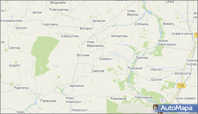 mapa Dobiecin gmina Mogielnica, Dobiecin gmina Mogielnica na mapie Targeo