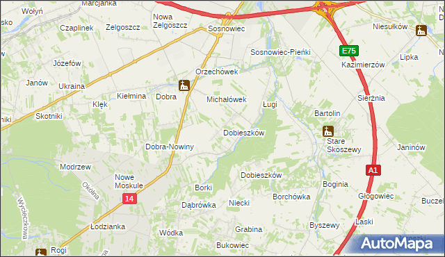 mapa Dobieszków gmina Stryków, Dobieszków gmina Stryków na mapie Targeo