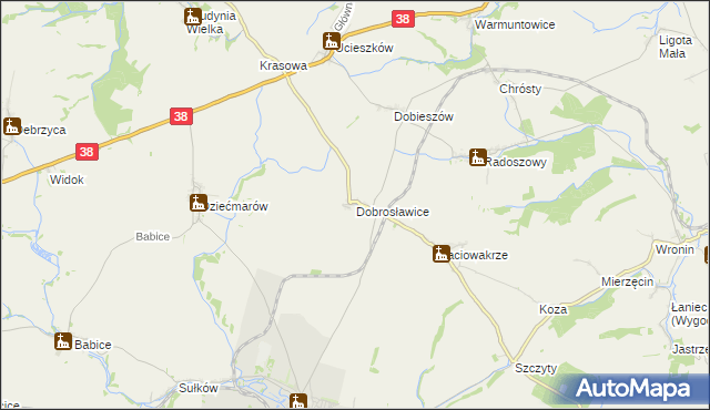 mapa Dobrosławice gmina Pawłowiczki, Dobrosławice gmina Pawłowiczki na mapie Targeo