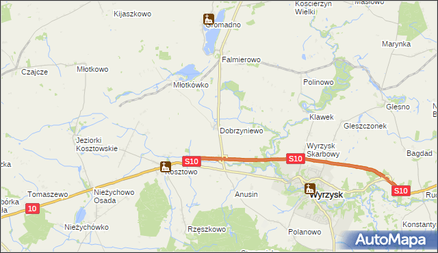 mapa Dobrzyniewo, Dobrzyniewo na mapie Targeo