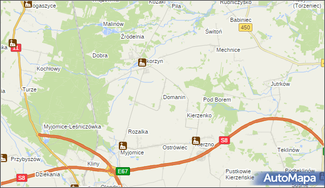 mapa Domanin gmina Kępno, Domanin gmina Kępno na mapie Targeo