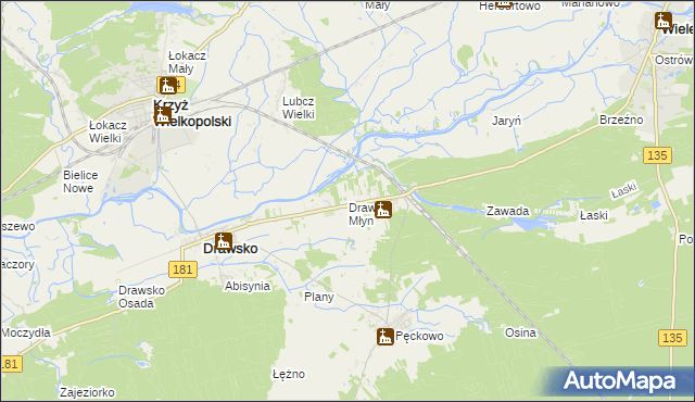 mapa Drawski Młyn, Drawski Młyn na mapie Targeo
