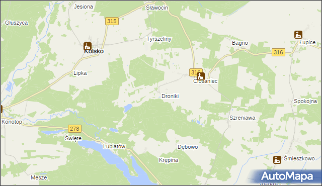 mapa Droniki, Droniki na mapie Targeo