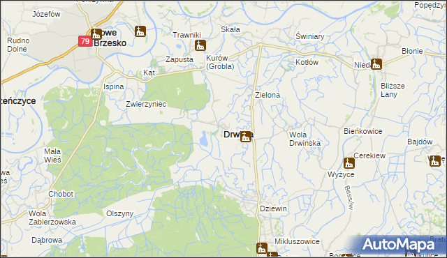 mapa Drwinia powiat bocheński, Drwinia powiat bocheński na mapie Targeo