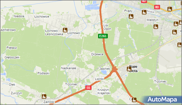 mapa Drzewce gmina Białe Błota, Drzewce gmina Białe Błota na mapie Targeo