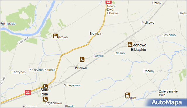 mapa Dworki gmina Gronowo Elbląskie, Dworki gmina Gronowo Elbląskie na mapie Targeo
