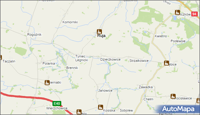 mapa Dzierżkowice gmina Ruja, Dzierżkowice gmina Ruja na mapie Targeo