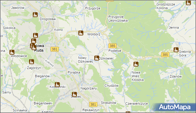mapa Dzikowiec gmina Nowa Ruda, Dzikowiec gmina Nowa Ruda na mapie Targeo