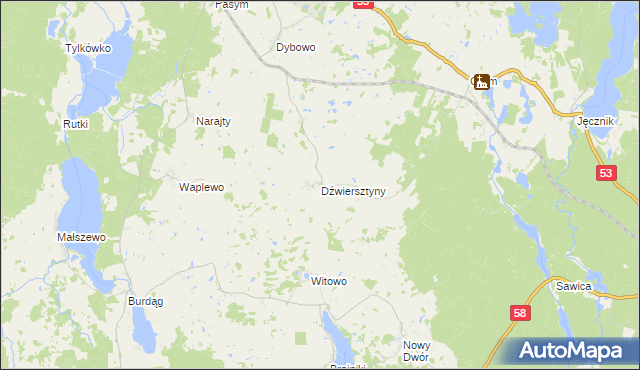 mapa Dźwiersztyny, Dźwiersztyny na mapie Targeo