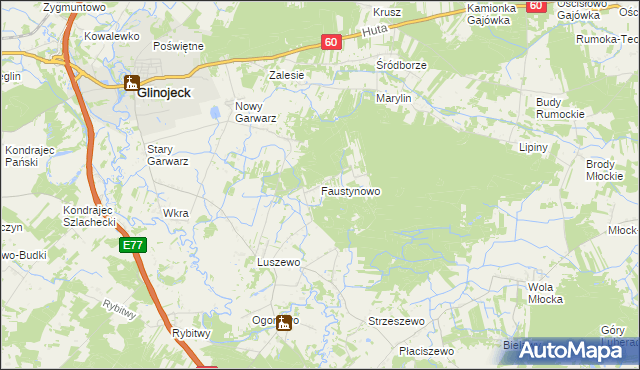 mapa Faustynowo gmina Glinojeck, Faustynowo gmina Glinojeck na mapie Targeo