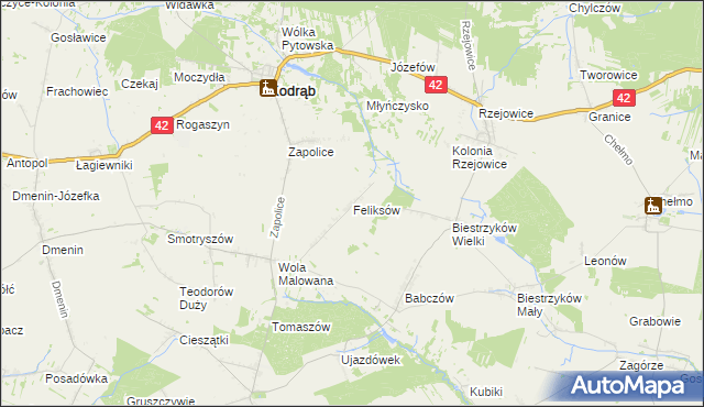 mapa Feliksów gmina Kodrąb, Feliksów gmina Kodrąb na mapie Targeo