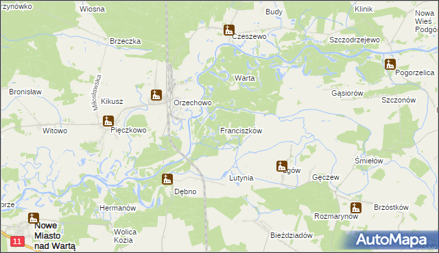 mapa Franciszków gmina Nowe Miasto nad Wartą, Franciszków gmina Nowe Miasto nad Wartą na mapie Targeo