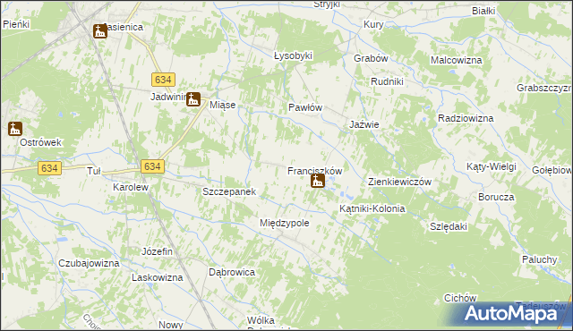 mapa Franciszków gmina Tłuszcz, Franciszków gmina Tłuszcz na mapie Targeo