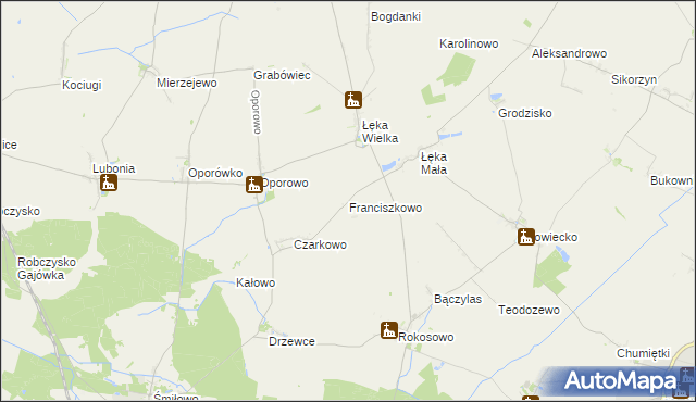 mapa Franciszkowo gmina Poniec, Franciszkowo gmina Poniec na mapie Targeo