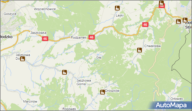 mapa Gaj gmina Kłodzko, Gaj gmina Kłodzko na mapie Targeo
