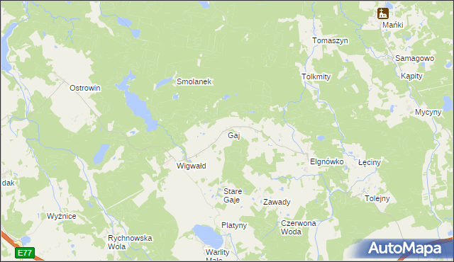 mapa Gaj gmina Olsztynek, Gaj gmina Olsztynek na mapie Targeo