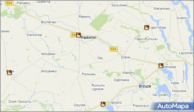 mapa Gaj gmina Radomin, Gaj gmina Radomin na mapie Targeo