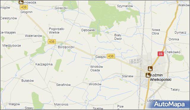 mapa Gałązki gmina Koźmin Wielkopolski, Gałązki gmina Koźmin Wielkopolski na mapie Targeo