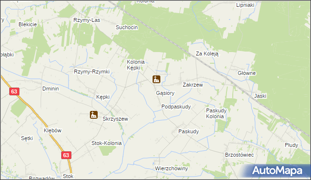 mapa Gąsiory gmina Ulan-Majorat, Gąsiory gmina Ulan-Majorat na mapie Targeo