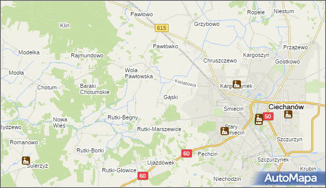 mapa Gąski gmina Ciechanów, Gąski gmina Ciechanów na mapie Targeo