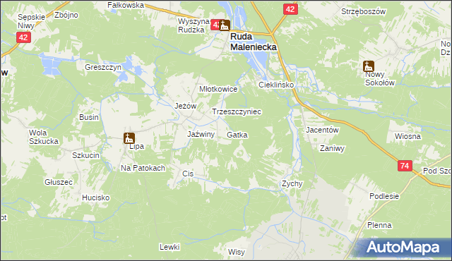 mapa Gatka gmina Ruda Maleniecka, Gatka gmina Ruda Maleniecka na mapie Targeo