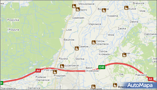 mapa Gawłów gmina Bochnia, Gawłów gmina Bochnia na mapie Targeo