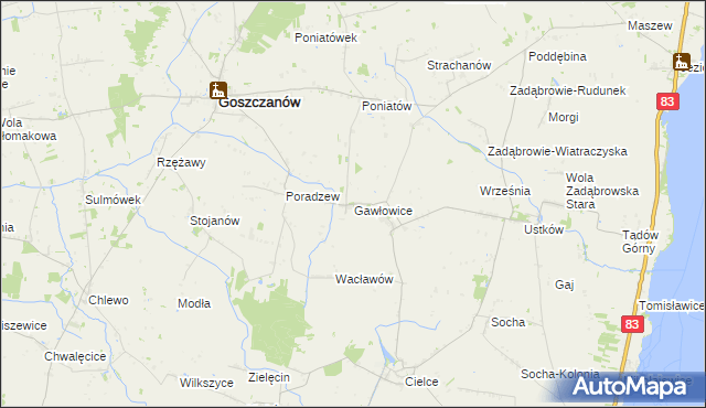 mapa Gawłowice gmina Goszczanów, Gawłowice gmina Goszczanów na mapie Targeo