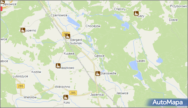 mapa Gębice gmina Gubin, Gębice gmina Gubin na mapie Targeo