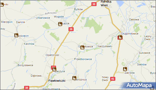 mapa Gierałtowice gmina Reńska Wieś, Gierałtowice gmina Reńska Wieś na mapie Targeo