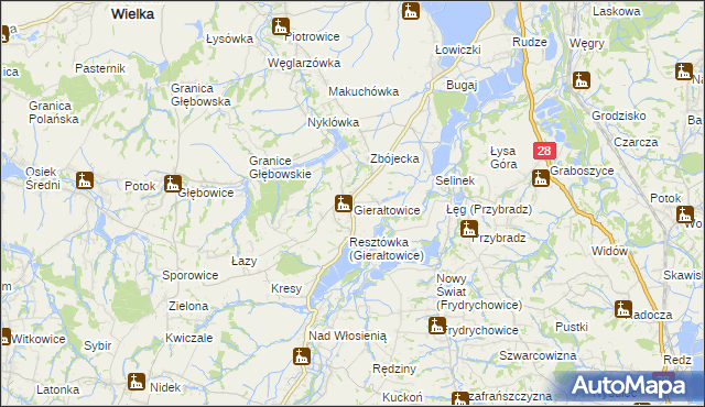 mapa Gierałtowice gmina Wieprz, Gierałtowice gmina Wieprz na mapie Targeo