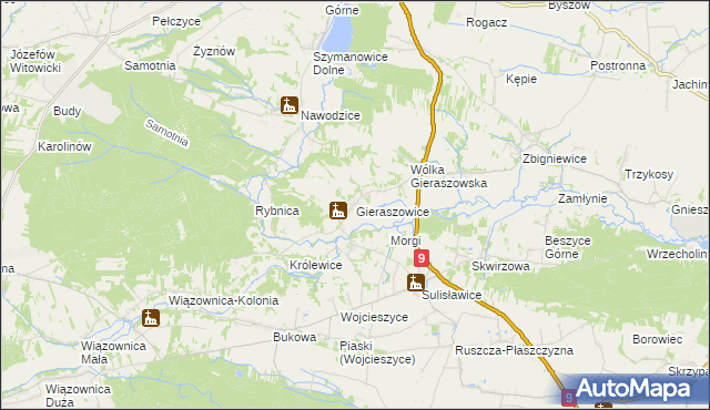 mapa Gieraszowice, Gieraszowice na mapie Targeo