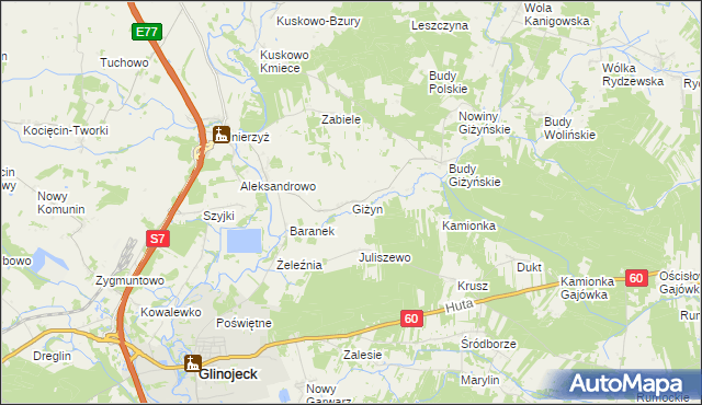 mapa Giżyn gmina Strzegowo, Giżyn gmina Strzegowo na mapie Targeo