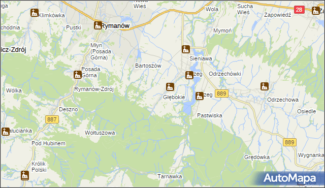 mapa Głębokie gmina Rymanów, Głębokie gmina Rymanów na mapie Targeo