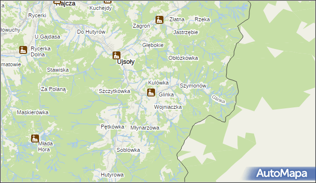 mapa Glinka gmina Ujsoły, Glinka gmina Ujsoły na mapie Targeo
