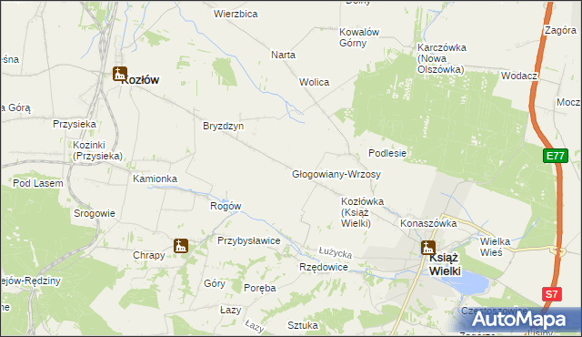mapa Głogowiany-Wrzosy, Głogowiany-Wrzosy na mapie Targeo