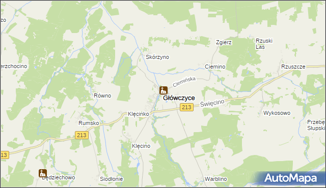 mapa Główczyce powiat słupski, Główczyce powiat słupski na mapie Targeo