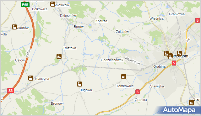 mapa Godzieszówek, Godzieszówek na mapie Targeo