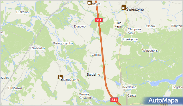 mapa Golica gmina Świeszyno, Golica gmina Świeszyno na mapie Targeo