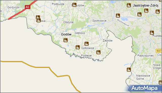 mapa Gołkowice gmina Godów, Gołkowice gmina Godów na mapie Targeo